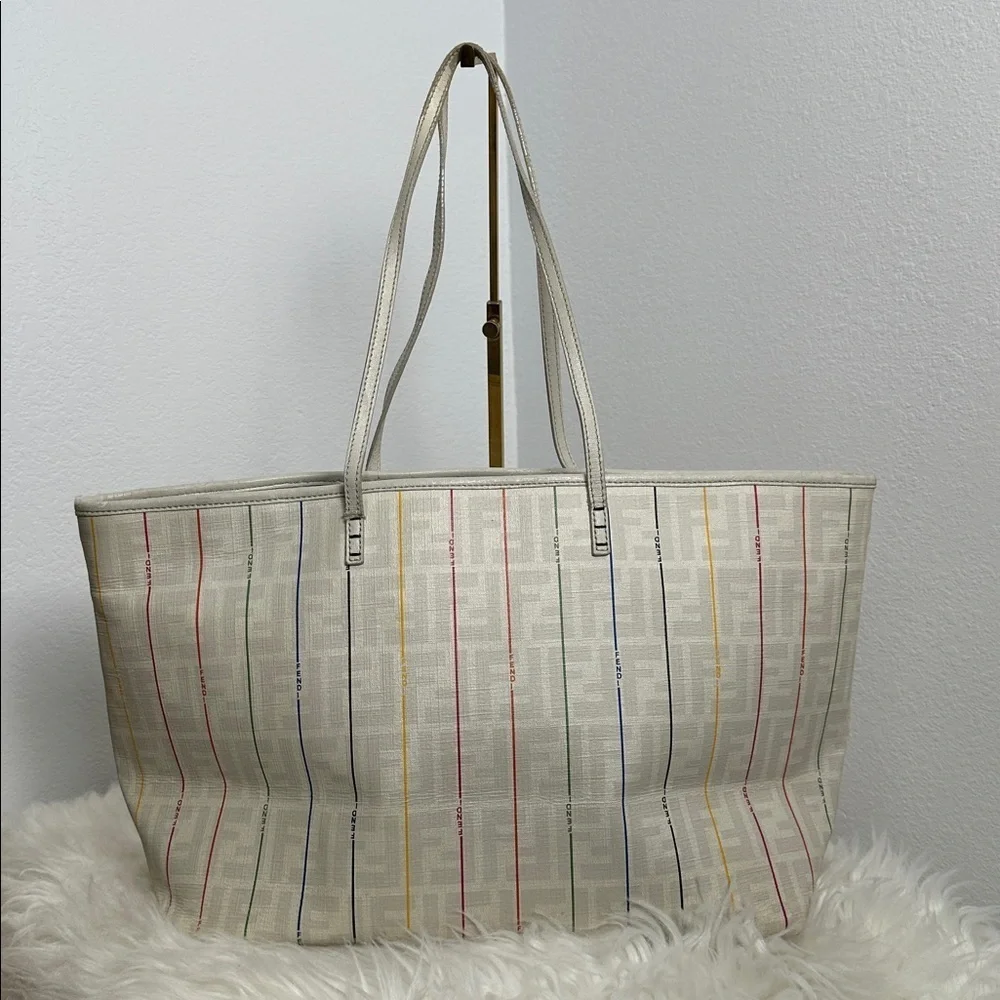 💯Authentic FENDI
Zucca Spalmati Striped Large Roll Tote White Multicolor🍀 - Picture 5 of 15